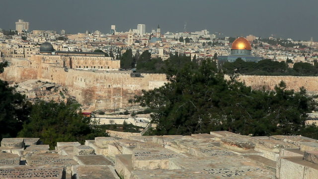 Stock Footage of the Temple Mount from the Jewish Cemetery in Jerusalem, Israel.
