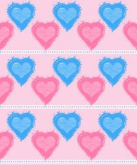 Seamless grid background with hearts