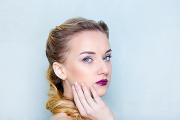 Fototapeta premium Beauty shooting of the girl on a blue background