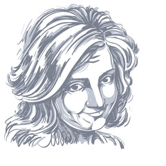 Vector art drawing, portrait of naive blameworthy girl isolated