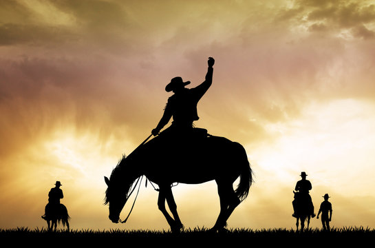 rodeo cowboy silhouette at sunset