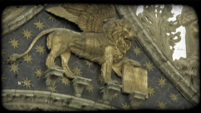 Gold Winged Lion. Vintage stylized video clip.