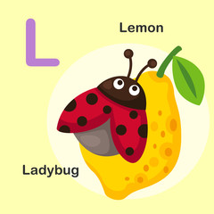 Illustration Isolated Animal Alphabet Letter L-Lemon,Ladybug