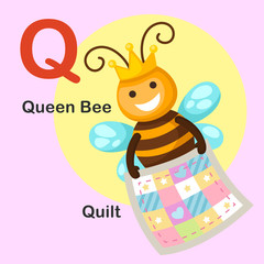 Illustration Isolated Animal Alphabet Letter Q-Quilt,Queen bee