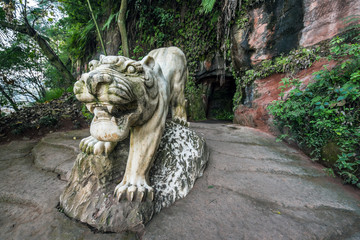 Fototapeta na wymiar tiger sculpture on Giant Buddha(Da fo)scenic spot-leshan,china