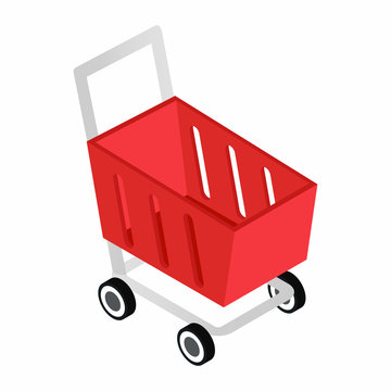 Red shopping cart isometric 3d icon 