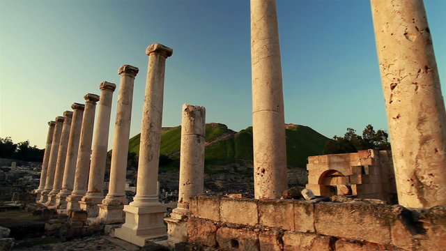 Stock Footage of Ionic order columns at Beit She'an in Israel.