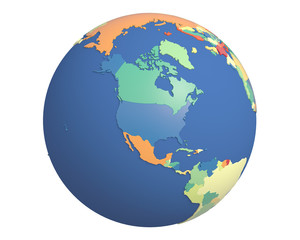 Political Globe, centered on North America