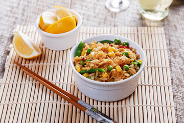 fried rice with vegetables beans peas corn