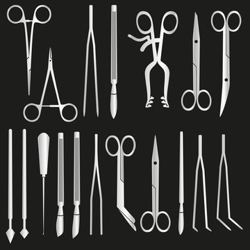 silver surgical istruments and tools for surgery eps10