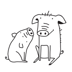 Cute Pigs Outline Funny Illustration for Kids Mom and Child