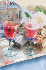Twoo glasses of pink champagne