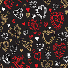 Seamless  love red and gold heart background. Vector illustration