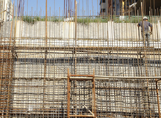 Steel grid on the construction site