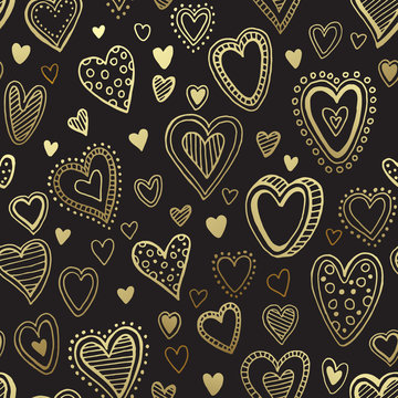 Seamless background with hand drawn hearts. Vector illustration