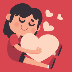 Cute Girl Hugging a Big Heart
