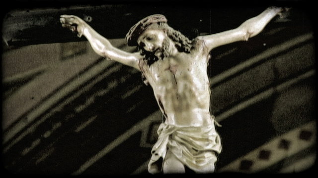 Christ on Cross. Vintage stylized video clip.
