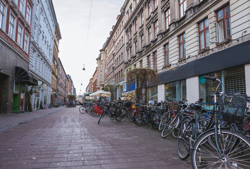 Fototapeta na wymiar Bicycles neighborhood in Copenhagen, Denmark