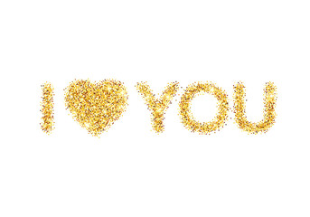 I love you message and heart golden glitter design.  Vector illustration