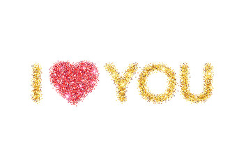 I love you message and heart golden glitter design.  Vector illustration