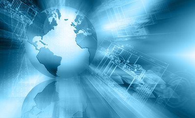 Best Internet Concept of global business. Globe, glowing lines on technological background. Electronics, Wi-Fi, rays, symbols Internet, television, mobile and satellite communications