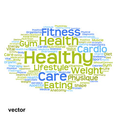 Fototapeta premium Vector concept or conceptual abstract health diet or sport word cloud or wordcloud isolated on white background