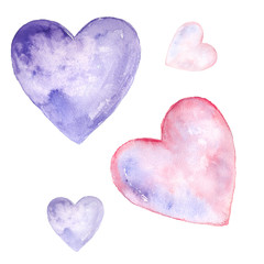 Hearts/watercolor painting. Can be used for postcards, prints and design
