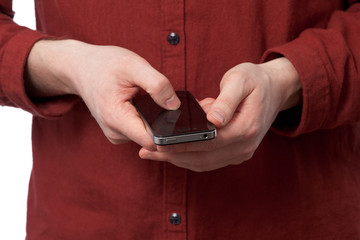 Close up man's hands with the cellphone