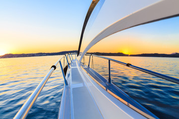 luxury motoryacht at sunset