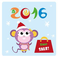 Christmas sale background with funny monkey