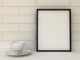 Empty picture in frame shabby chic, vintage style. Scandinavian style home interior decoration. Copy paste image.