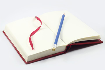 notebook and brown feather on wooden table.