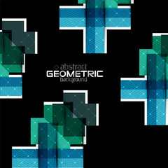 Colorful geometric shapes with texture on black. Modern futuristic abstract design template
