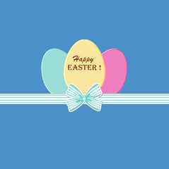 Happy Easter greeting card. Paper eggs with realistic bow. Easter background. Egg sticker.