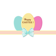 Happy Easter greeting card. Paper eggs with realistic bow. Easter background. Egg sticker.