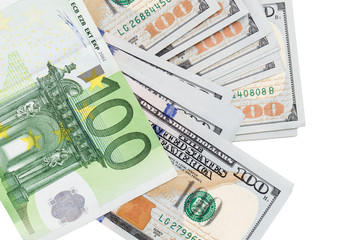 Euro and dollar on a white background