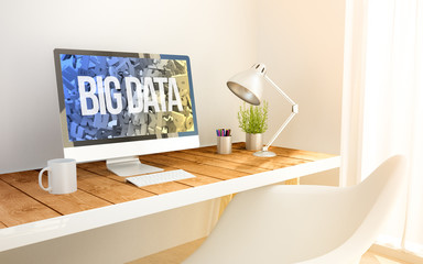 minimalist workplace with big data