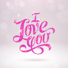 Valentines greeting card with glitter words