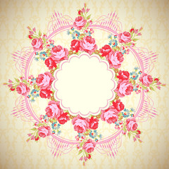 Vector floral round card with rose.