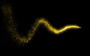 Fototapeta premium Golden sparkling falling star. Stardust trail.