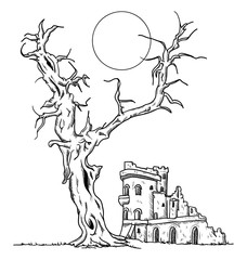  tree and ruin castle