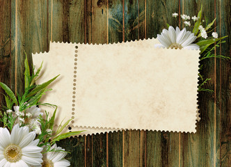 Card for the holiday with flowers on the abstract background