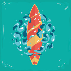 Vintage surfboard. Vector illustration.