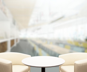 Table Top And Blur Building Of Background
