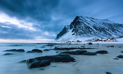 Crédence de cuisine en verre imprimé Reinefjorden Norway lofoten winter landscape