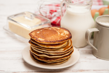 High pile of delicious pancakes