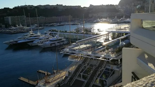 Panoramic View Of Monaco Harbour - Timelapse 180 Degrees