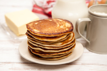 High pile of delicious pancakes