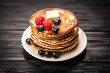 High pile of delicious pancakes