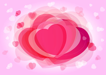 Valentine`s day pink background. Happy Valentine's Day design with pink hearts and hearts bokeh lighting